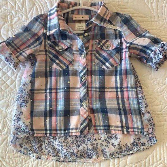LITTLE LASS High/Low Top, Plaid w/Crystals and Rhinestones, Size: 12 mo. - Picture 4 of 12